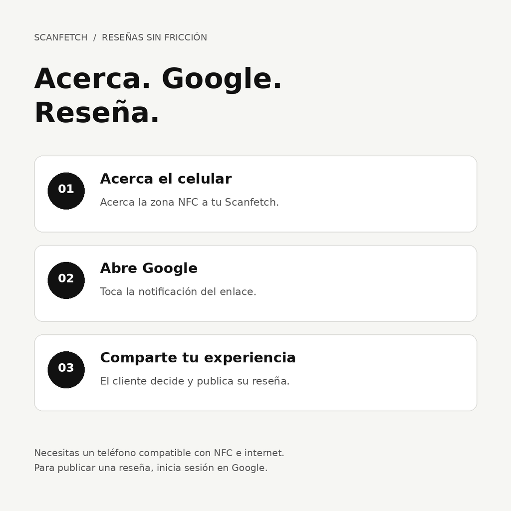 Acerca el celular, abre Google y comparte tu experiencia: tres pasos de Scanfetch