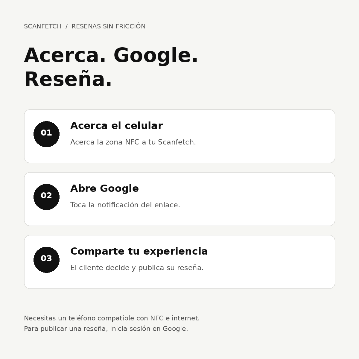 Acerca el celular, abre Google y comparte tu experiencia: tres pasos de Scanfetch